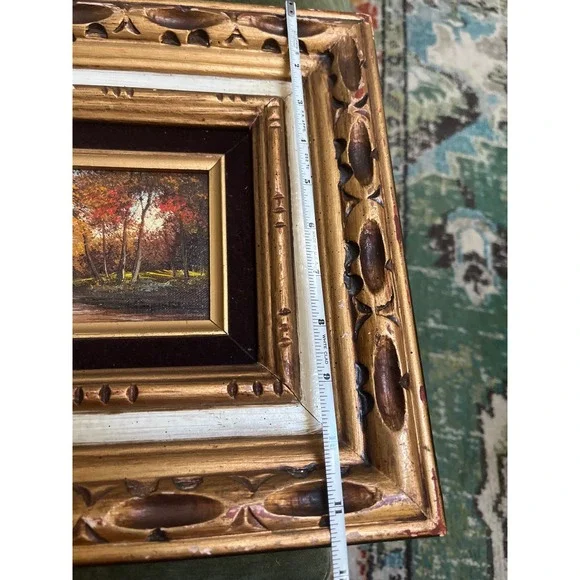I Cafieri Oil Painting Autumn River Landscape Ornate Wooden Frame Mid century - Picture 10 of 12